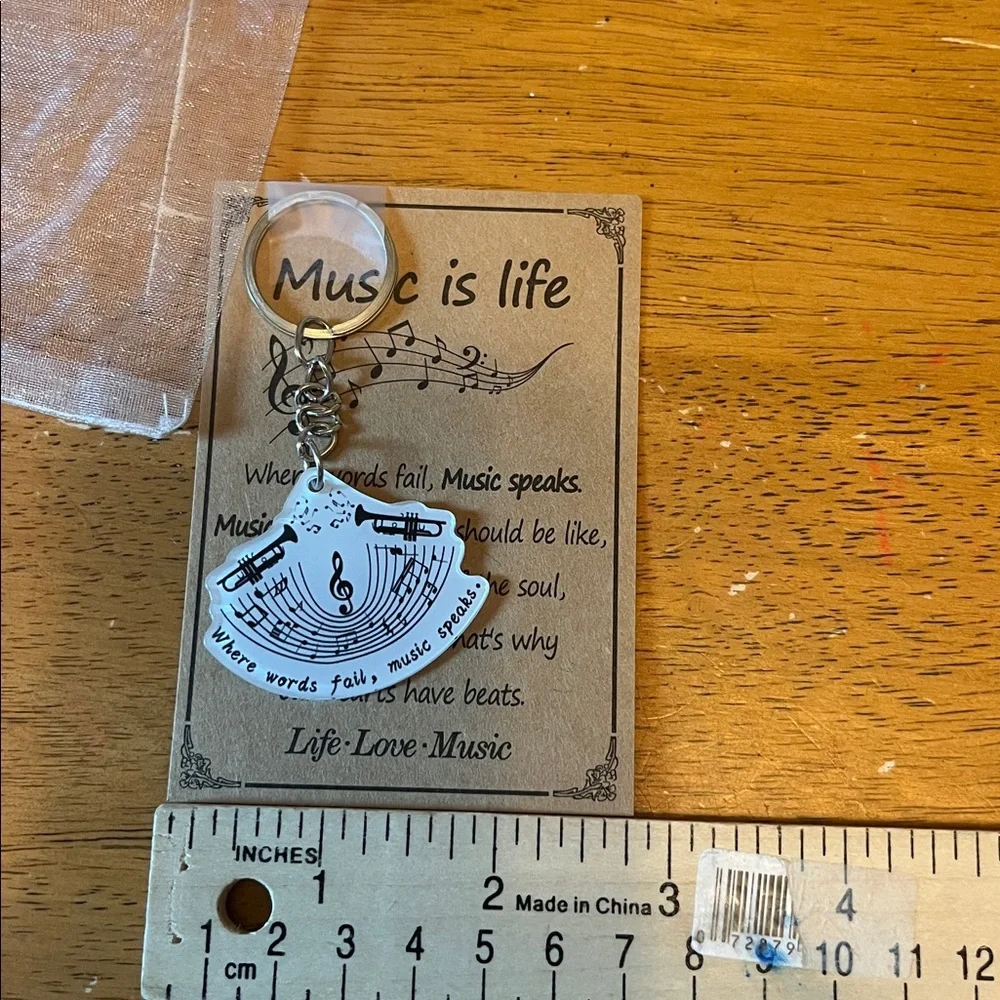 Music Is Life Quote Keychain with Organza Bag and Card